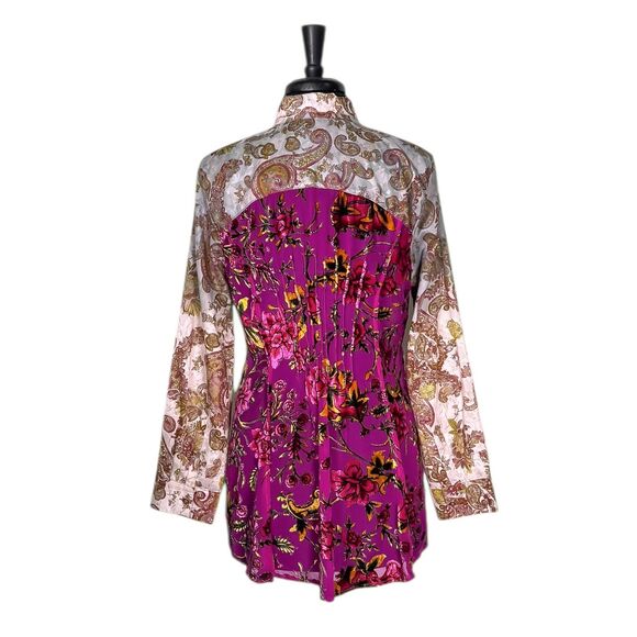 Aratta Silent Journey Button Up Shirt Paisley Velvet Burnout Mixed Print Boho M - Picture 1 of 10